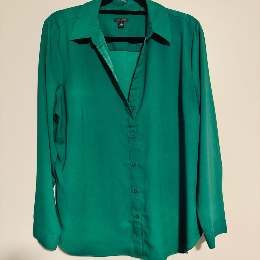Ann Taylor Button-Down Satin Essential Shirt